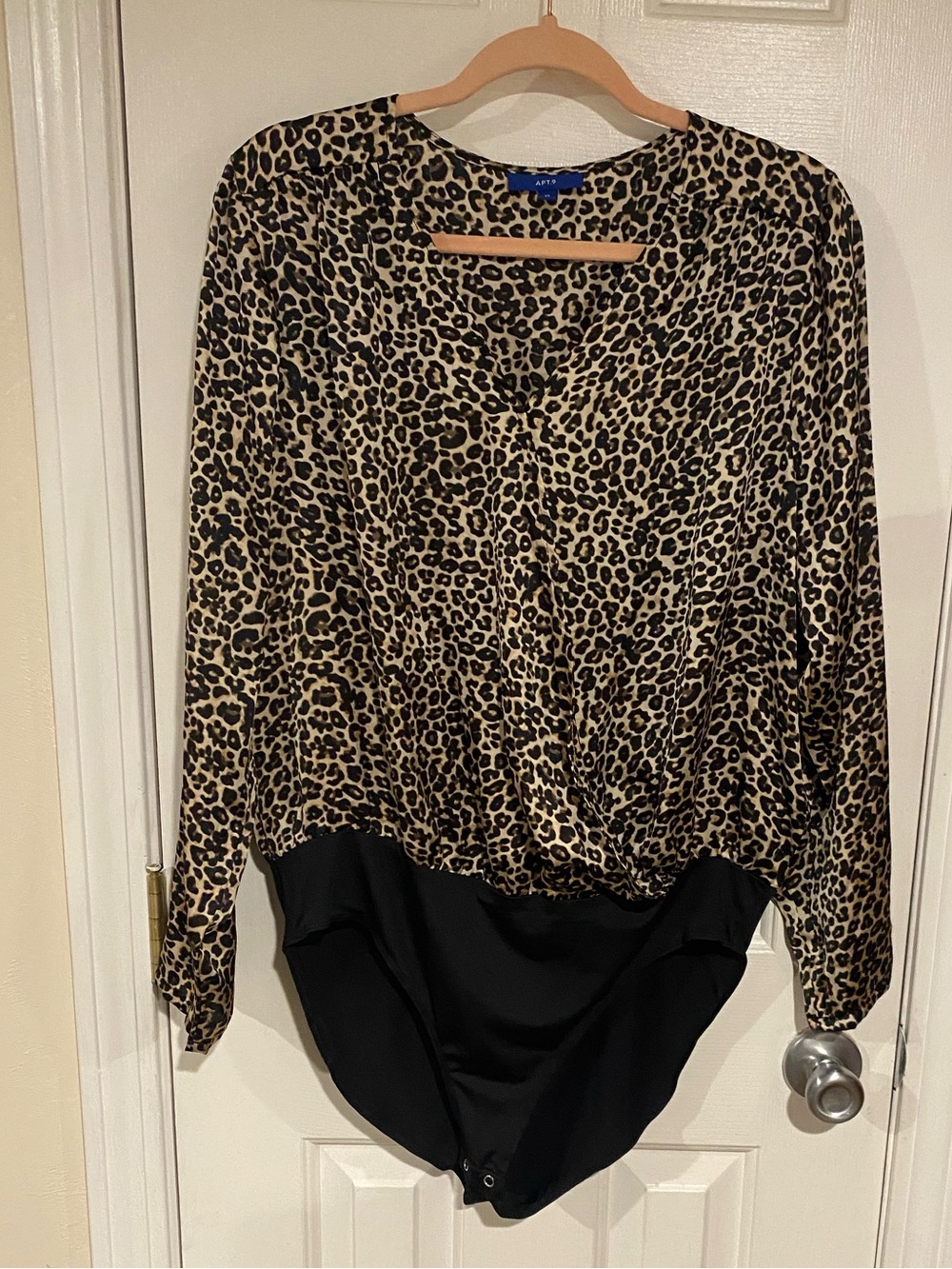 Apt. 9 Leopard-Print Wrap-Front Bodysuit in Tan & Black
